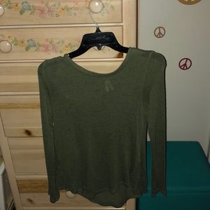 A olive green thin lot sleeved sweater